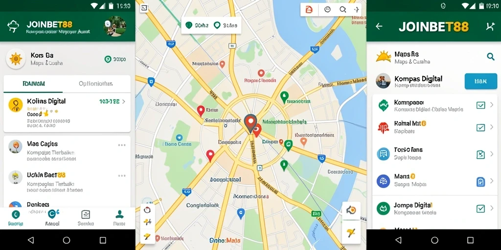 Antarmuka aplikasi JOINBET88 menampilkan kompas digital dengan informasi cuaca.