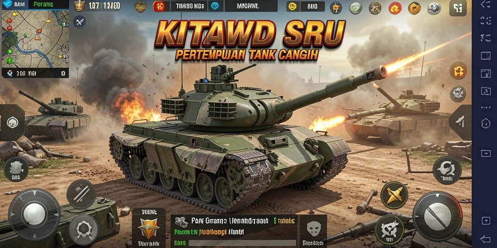 Screenshot utama KITAWD menampilkan pertempuran tank yang mendebarkan.