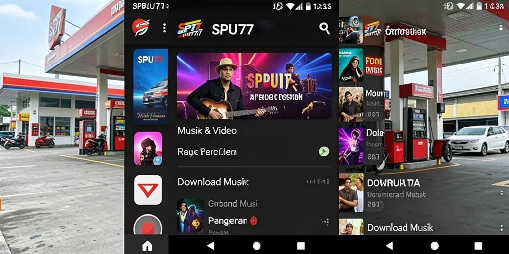 Antarmuka SPBU77 yang menarik dengan fitur Download Musik.