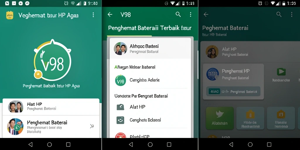 Antarmuka V98 dengan fitur penghematan baterai yang efisien.
