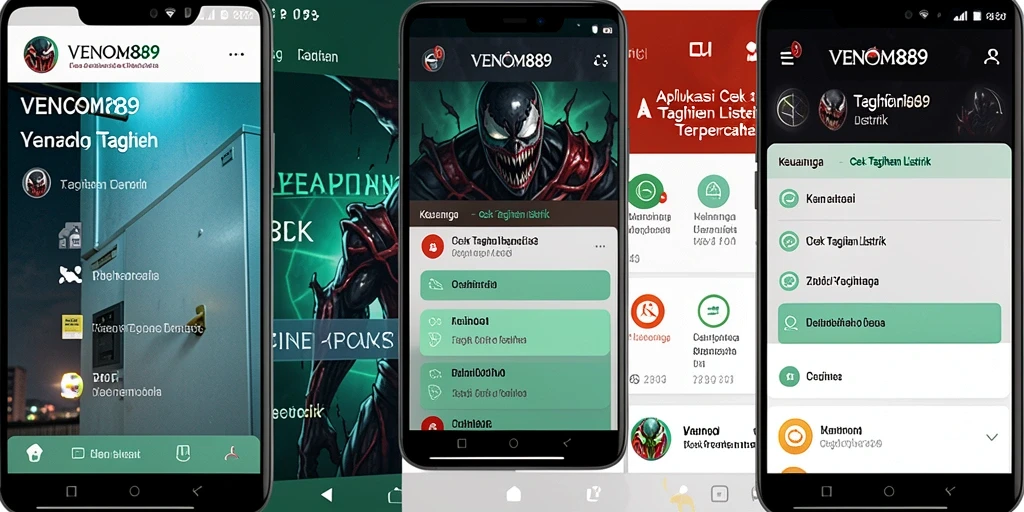 Screenshot utama VENOM889 menunjukkan tampilan antarmuka Cek Tagihan Listrik.